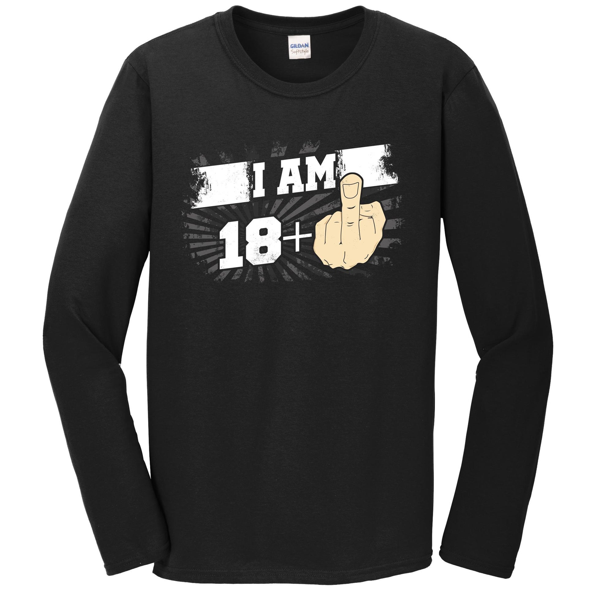 19th Birthday Shirt For Men - I Am 18 Plus Middle Finger 19 Years Old Long Sleeve T-Shirt