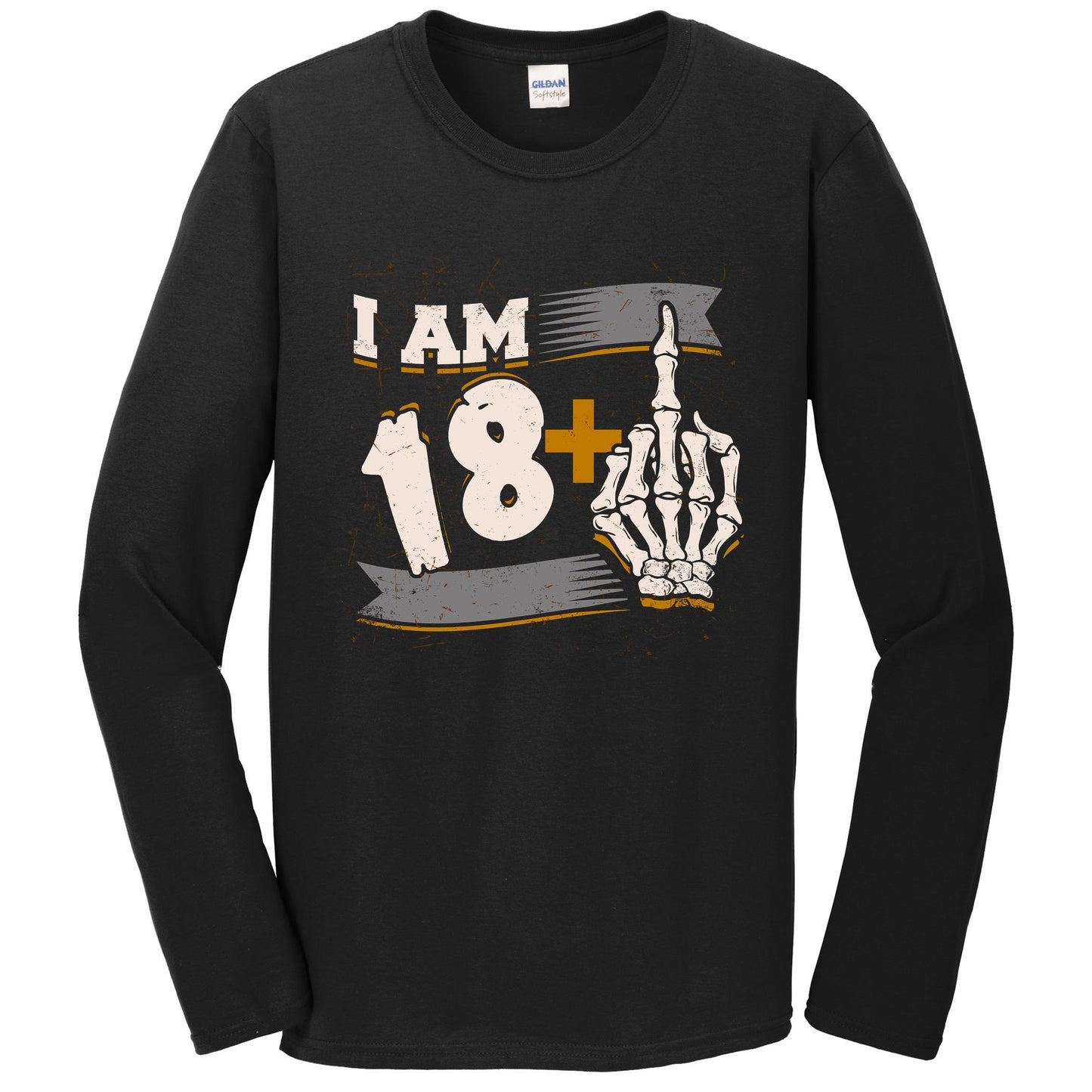 I Am 18 Plus Middle Finger Skeleton Bones Funny 19th Birthday Long Sleeve Shirt
