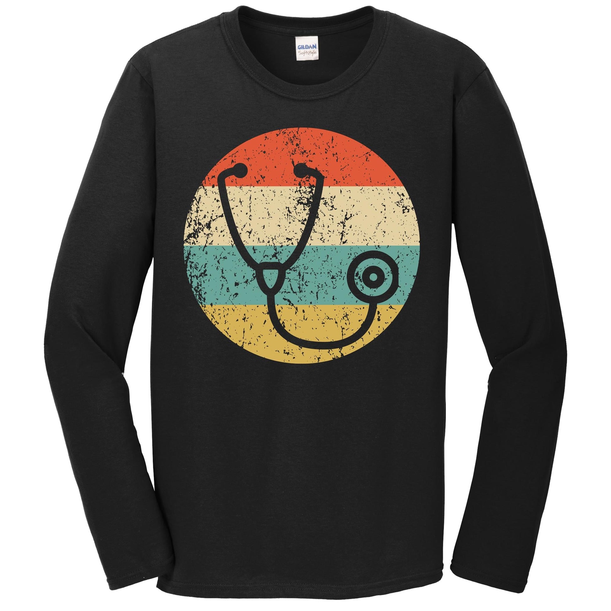Doctor Nurse Shirt - Vintage Retro Stethoscope Long Sleeve T-Shirt