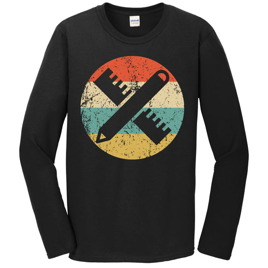 Teacher Shirt - Vintage Retro Ruler Pencil Long Sleeve T-Shirt