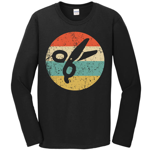 Barber Hairdresser Shirt - Vintage Retro Scissors Long Sleeve T-Shirt