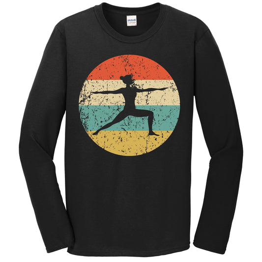 Yoga Shirt - Vintage Retro Yoga Pose Long Sleeve T-Shirt
