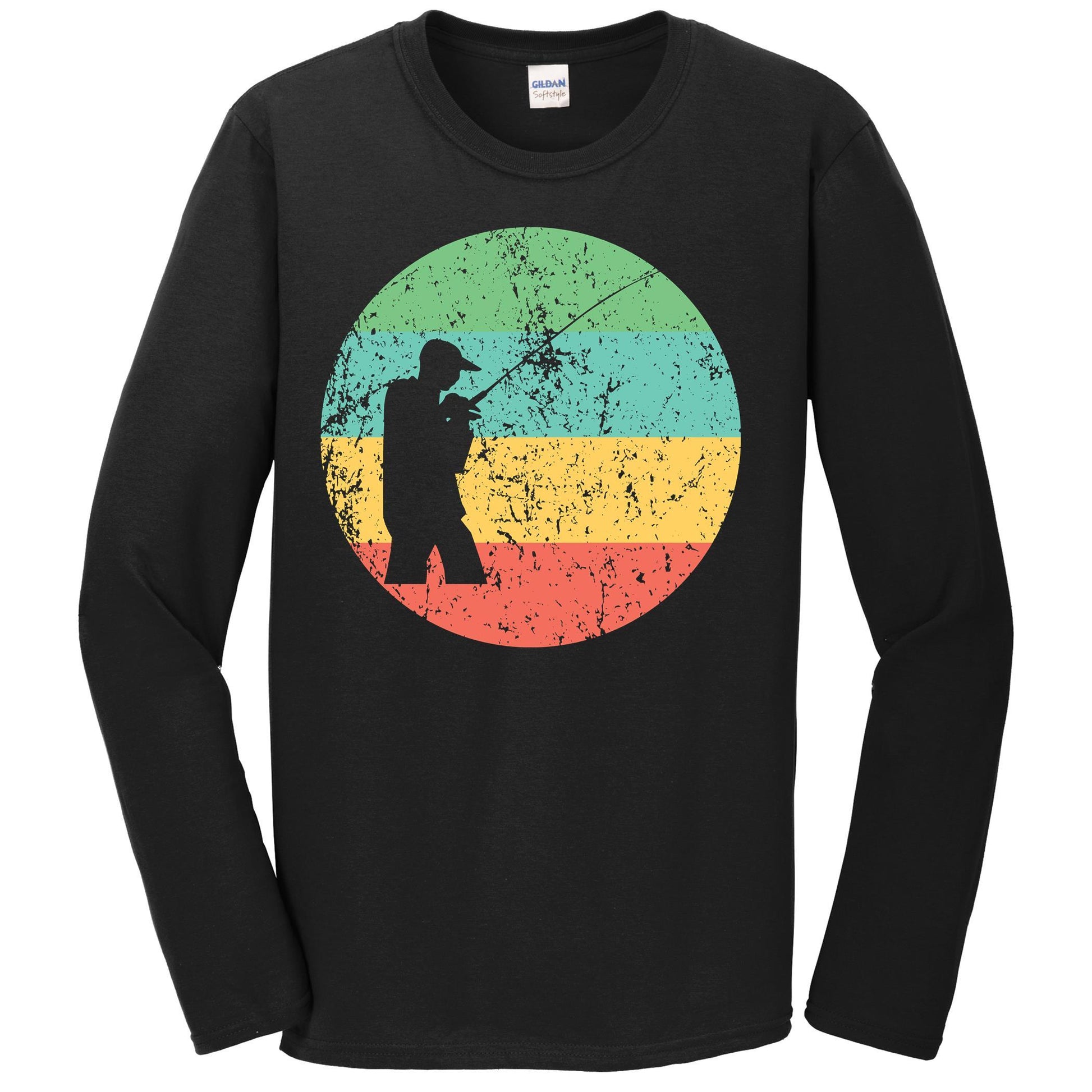 Fishing Long Sleeve Shirt - Vintage Retro Fisherman T-Shirt adult XX-Large / Black