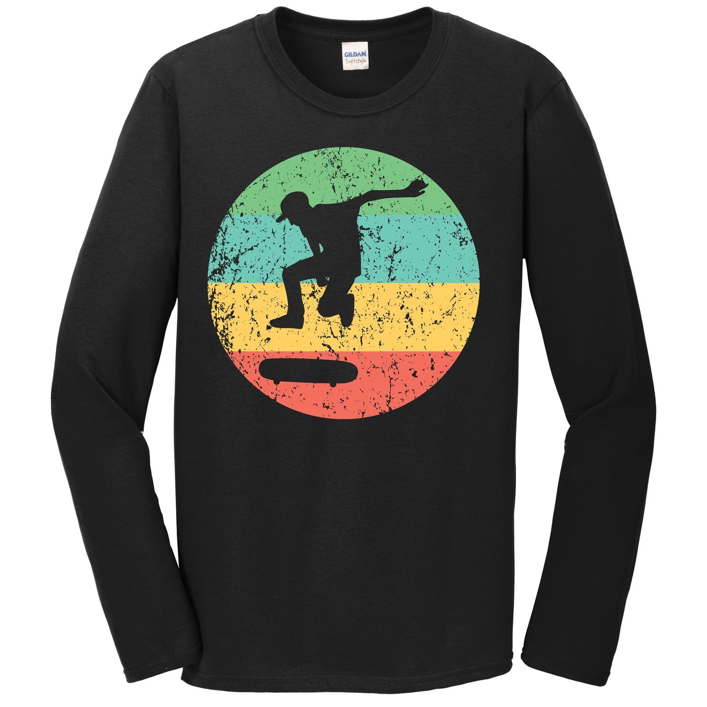 Skateboarding Long Sleeve Shirt - Vintage Retro Skateboarder T-Shirt