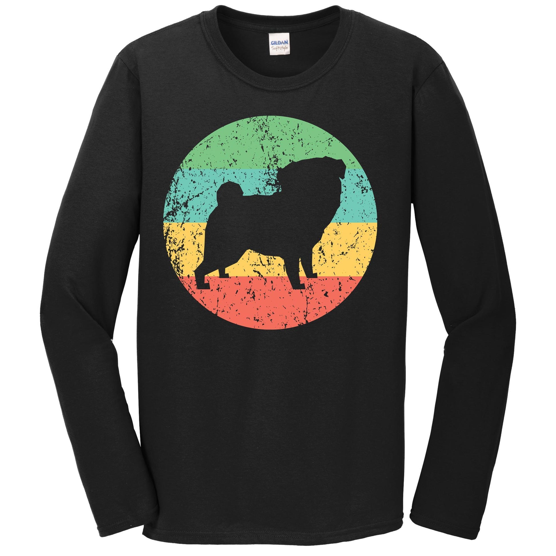Pug Long Sleeve Shirt - Vintage Retro Pug Dog T-Shirt