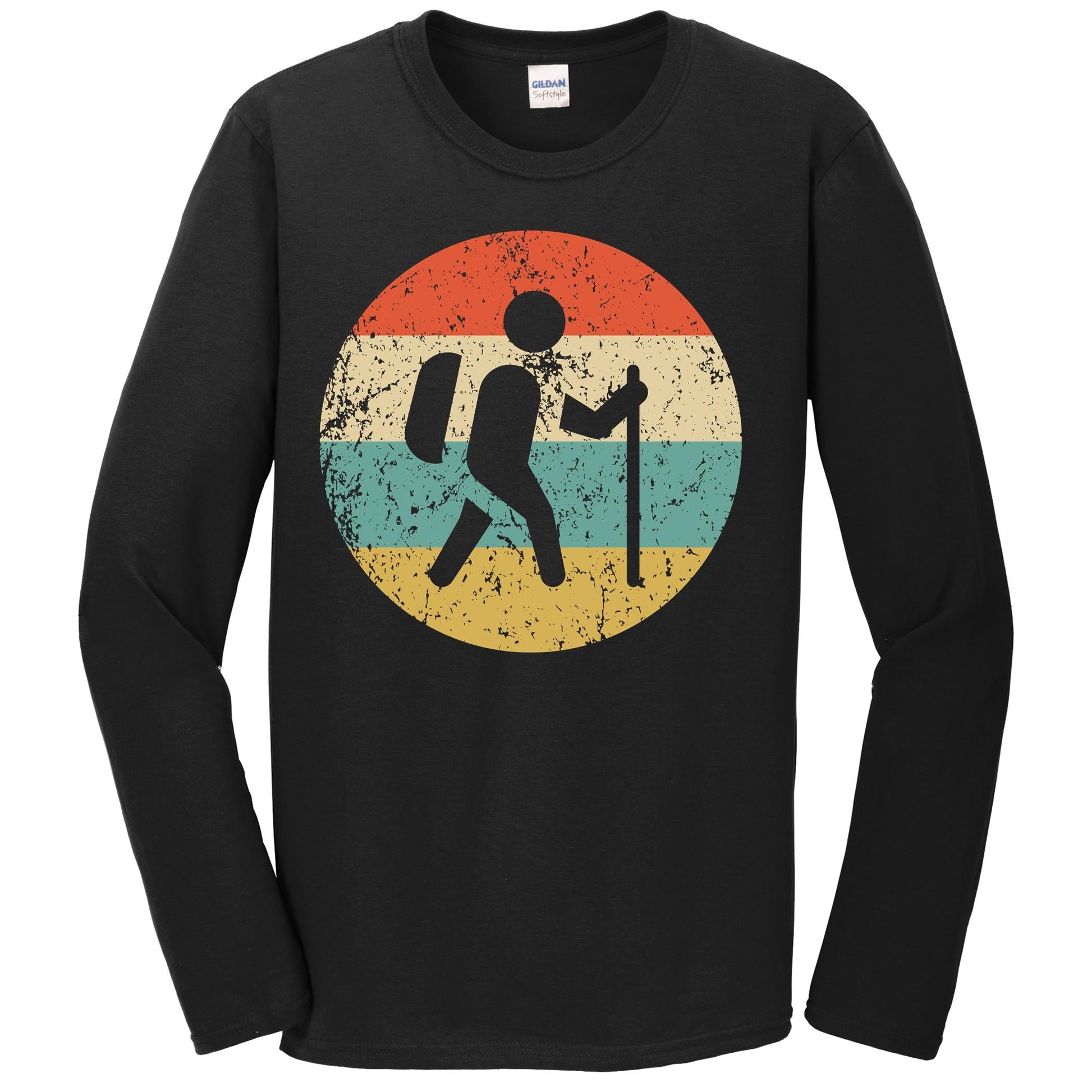 Hiking Long Sleeve Shirt - Retro Hiker Icon T-Shirt