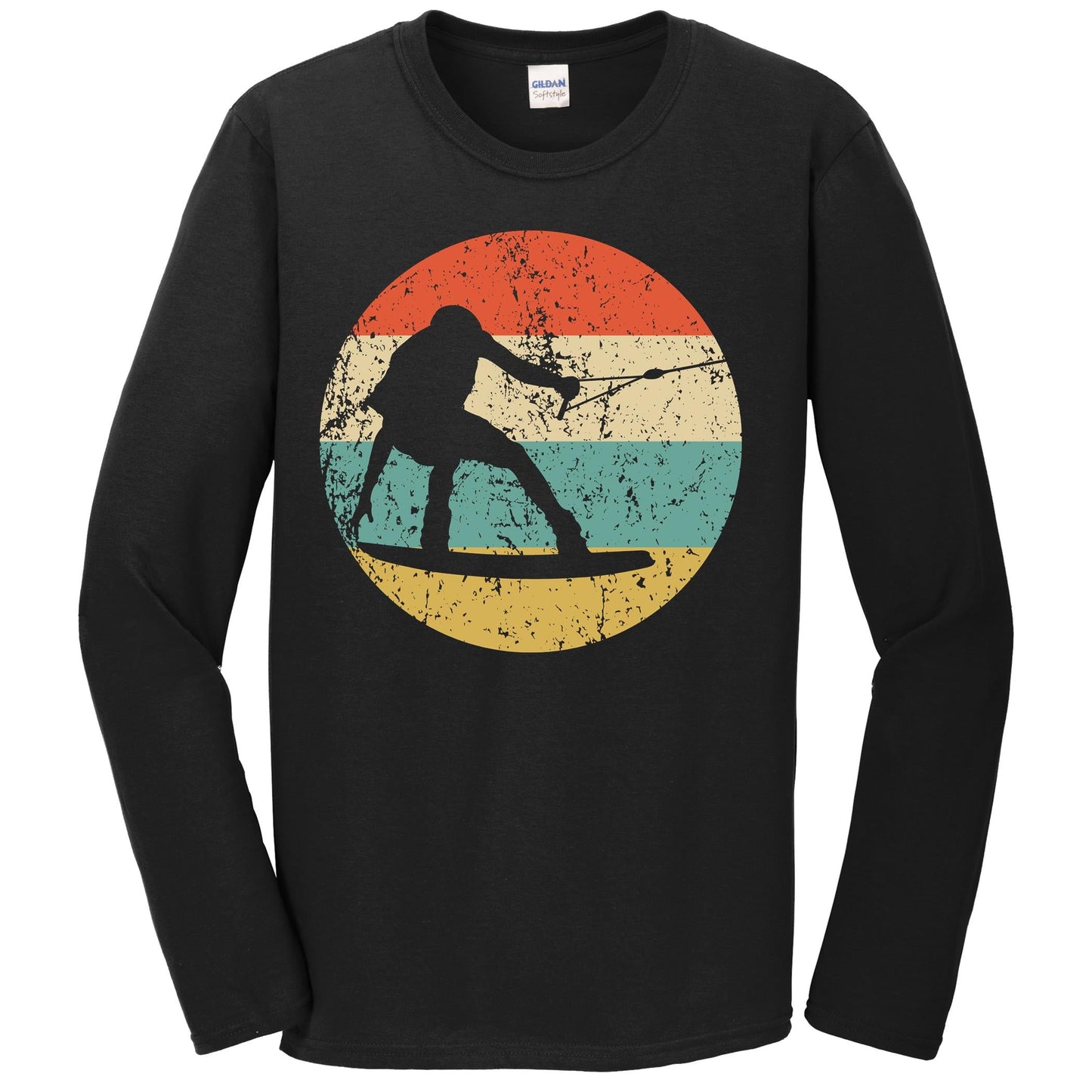 Wakeboarding Long Sleeve Shirt - Retro Wakeboarder Icon T-Shirt