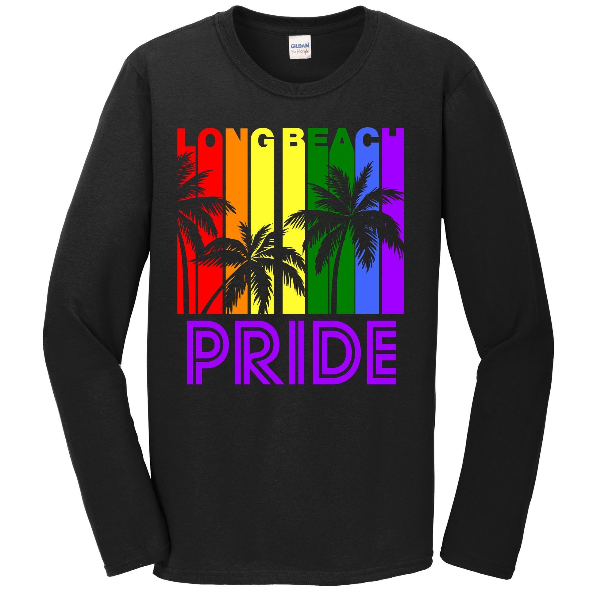 Long Beach Pride Gay Pride LGBTQ Rainbow Palm Trees Long Sleeve T-Shirt