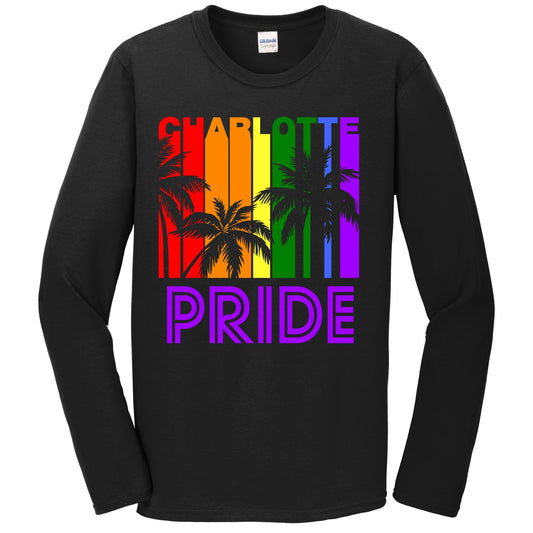 Charlotte Pride Gay Pride LGBTQ Rainbow Palm Trees Long Sleeve T-Shirt
