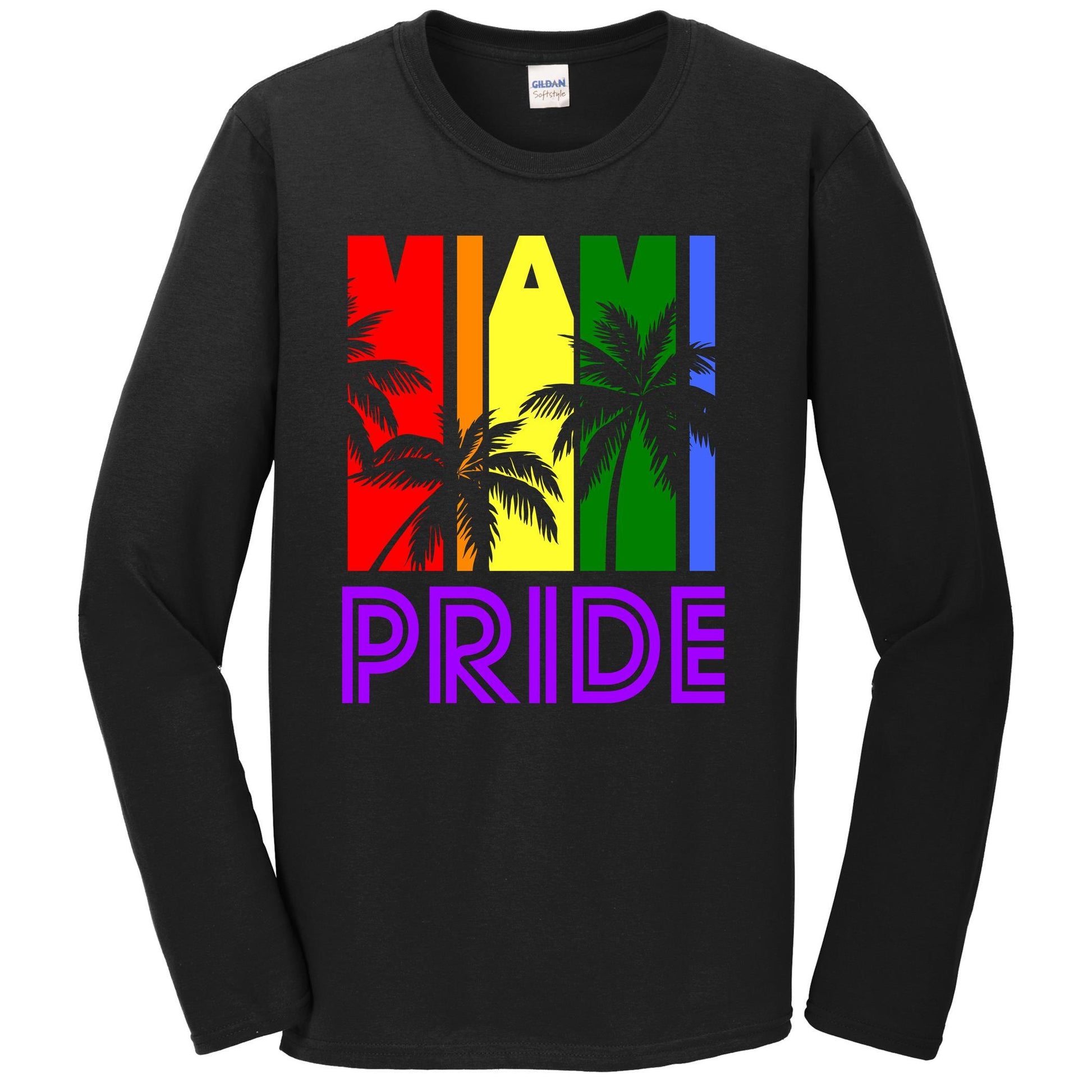 Miami Pride Gay Pride LGBTQ Rainbow Palm Trees Long Sleeve T-Shirt