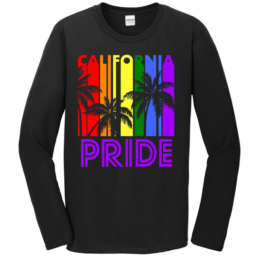 California Pride Gay Pride LGBTQ Rainbow Palm Trees Long Sleeve T-Shirt