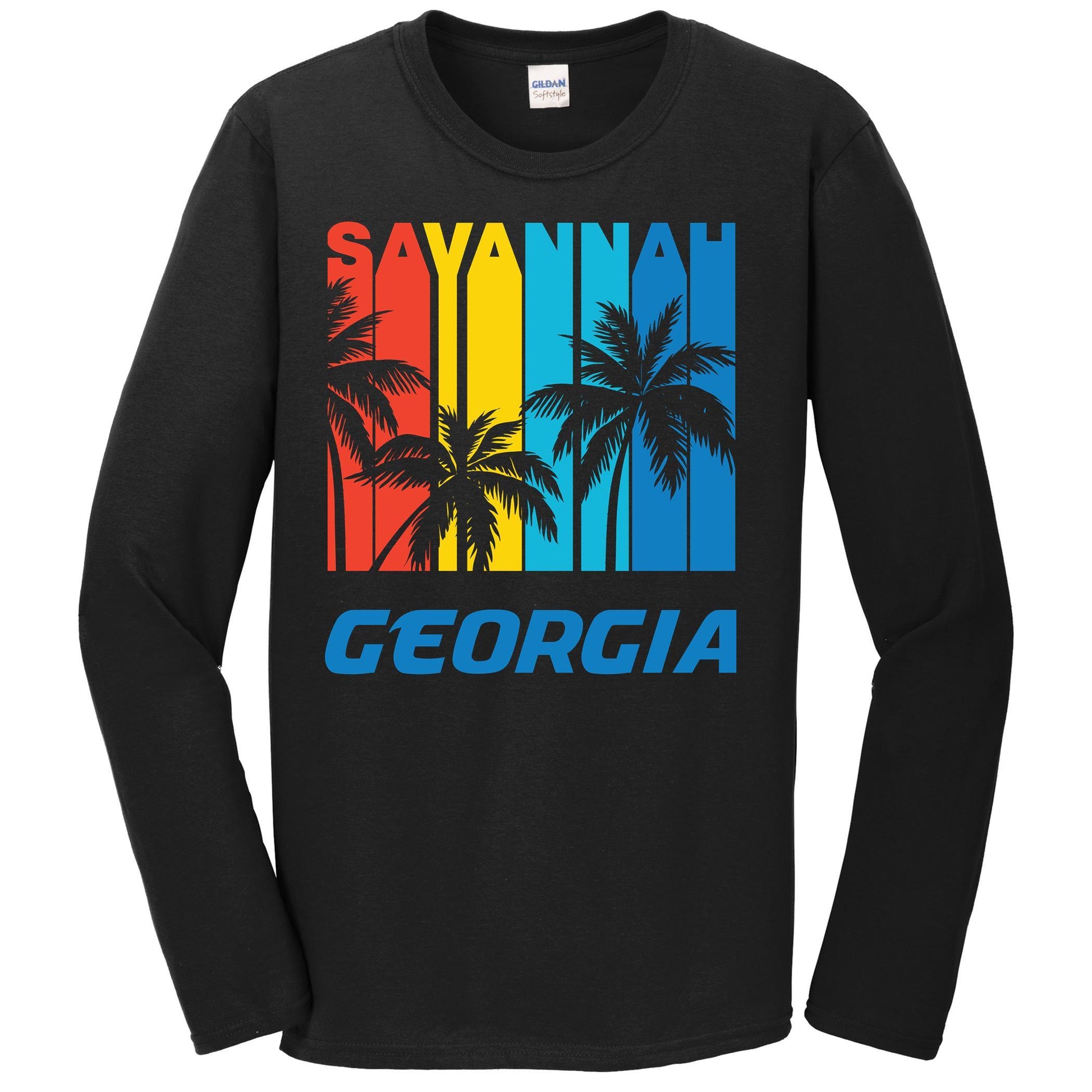 Retro Savannah Georgia Palm Trees Vacation Long Sleeve T-Shirt