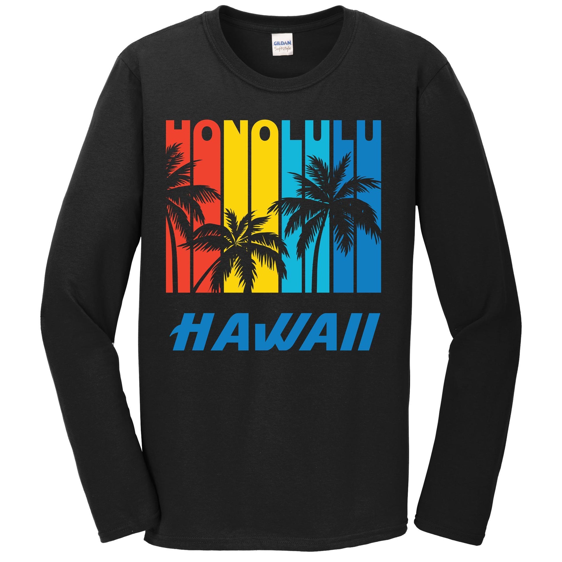 Retro Honolulu Hawaii Palm Trees Vacation Long Sleeve T-Shirt