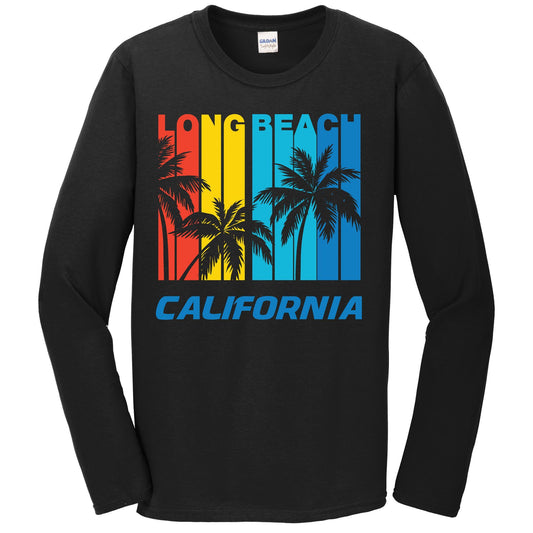 Retro Long Beach California Palm Trees Vacation Long Sleeve T-Shirt
