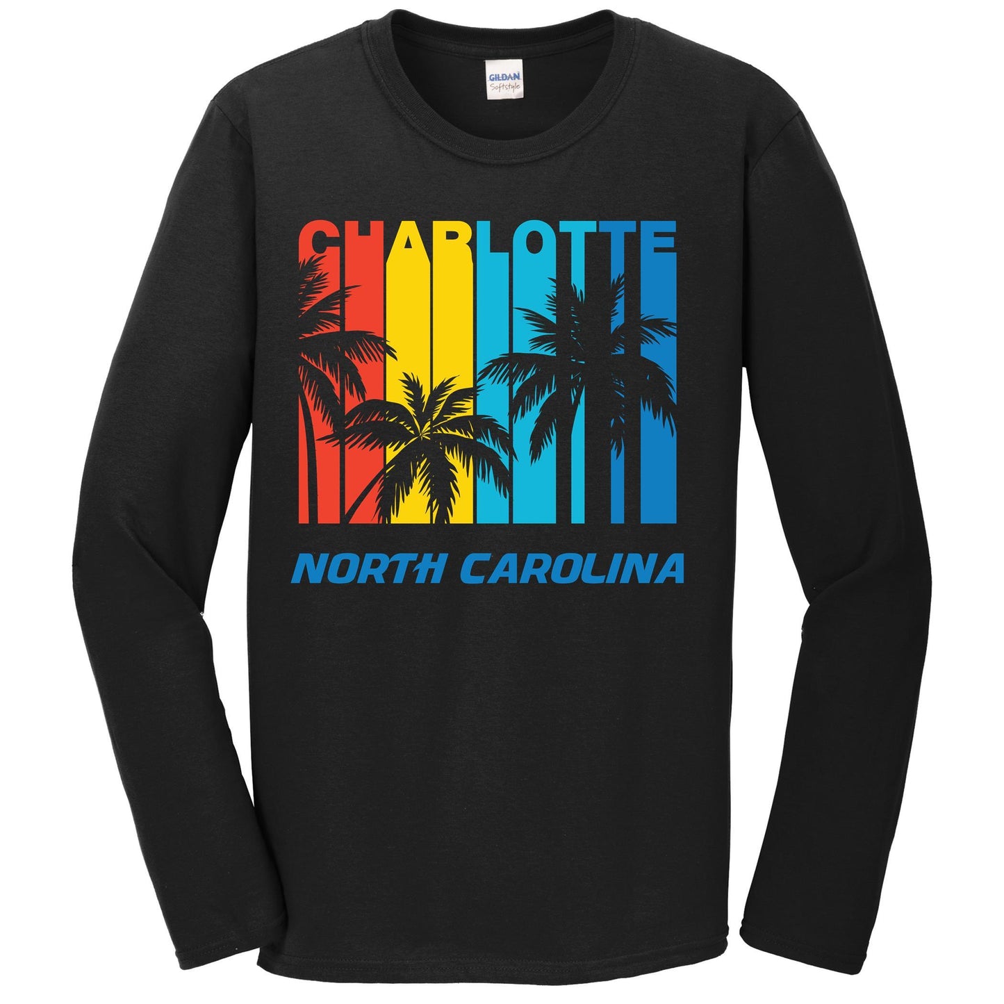 Retro Charlotte North Carolina Palm Trees Vacation Long Sleeve T-Shirt