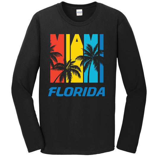 Retro Miami Florida Palm Trees Vacation Long Sleeve T-Shirt