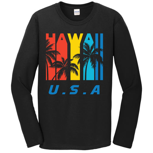 Retro Hawaii Palm Trees Vacation Long Sleeve T-Shirt
