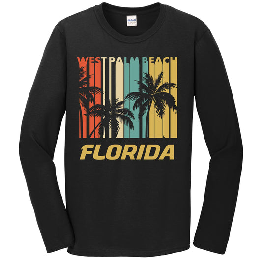 Retro West Palm Beach Florida Palm Trees Vacation Long Sleeve T-Shirt