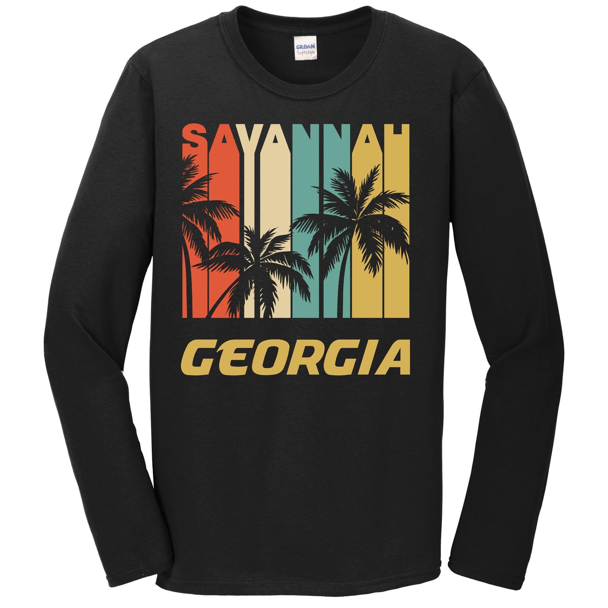 Retro Savannah Georgia Palm Trees Vacation Long Sleeve T-Shirt