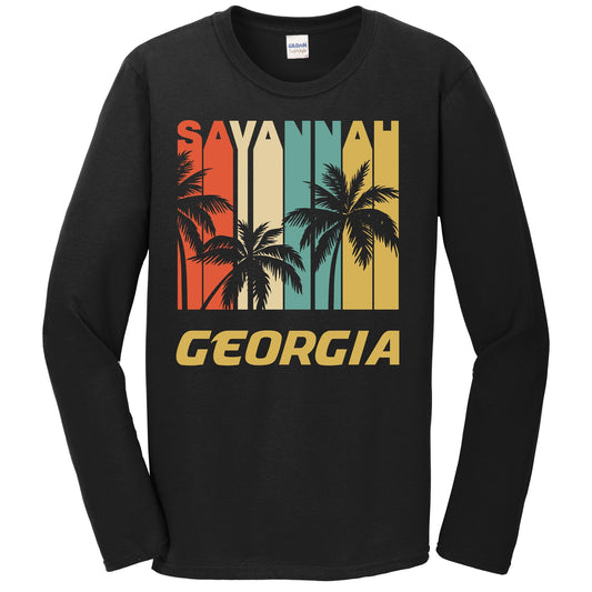 Retro Savannah Georgia Palm Trees Vacation Long Sleeve T-Shirt