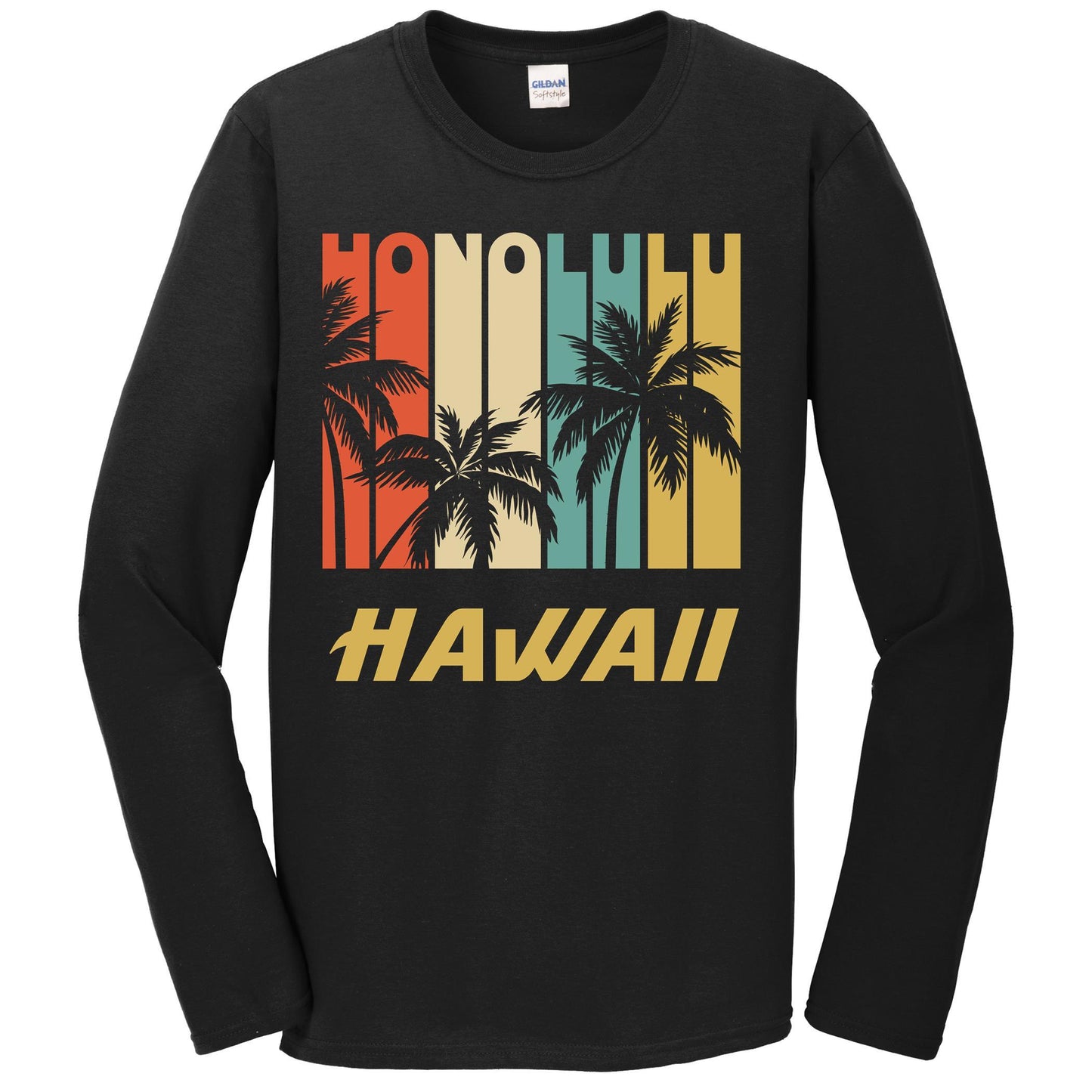 Retro Honolulu Hawaii Palm Trees Vacation Long Sleeve T-Shirt