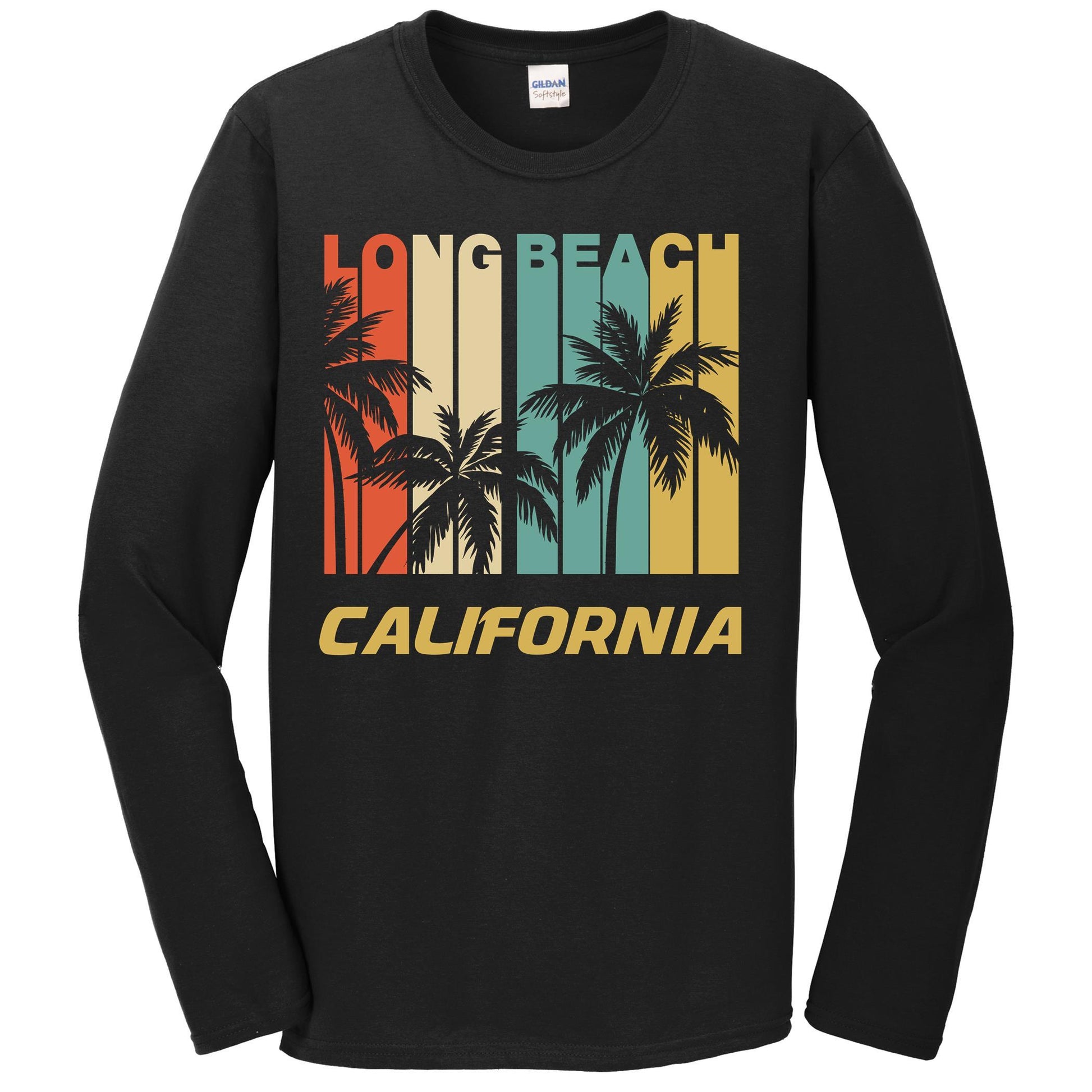 Retro Long Beach California Palm Trees Vacation Long Sleeve T-Shirt