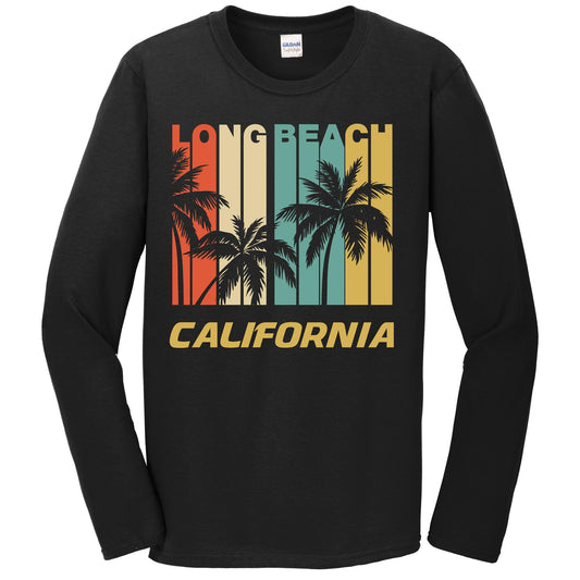 Retro Long Beach California Palm Trees Vacation Long Sleeve T-Shirt