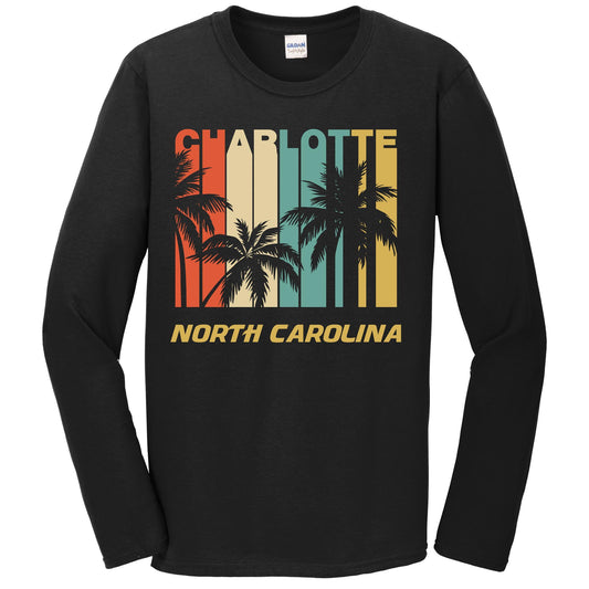 Retro Charlotte North Carolina Palm Trees Vacation Long Sleeve T-Shirt