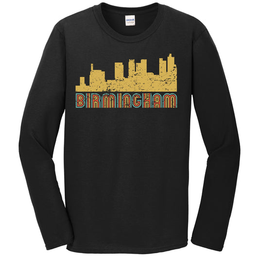 Retro Birmingham Alabama Skyline Long Sleeve T-Shirt