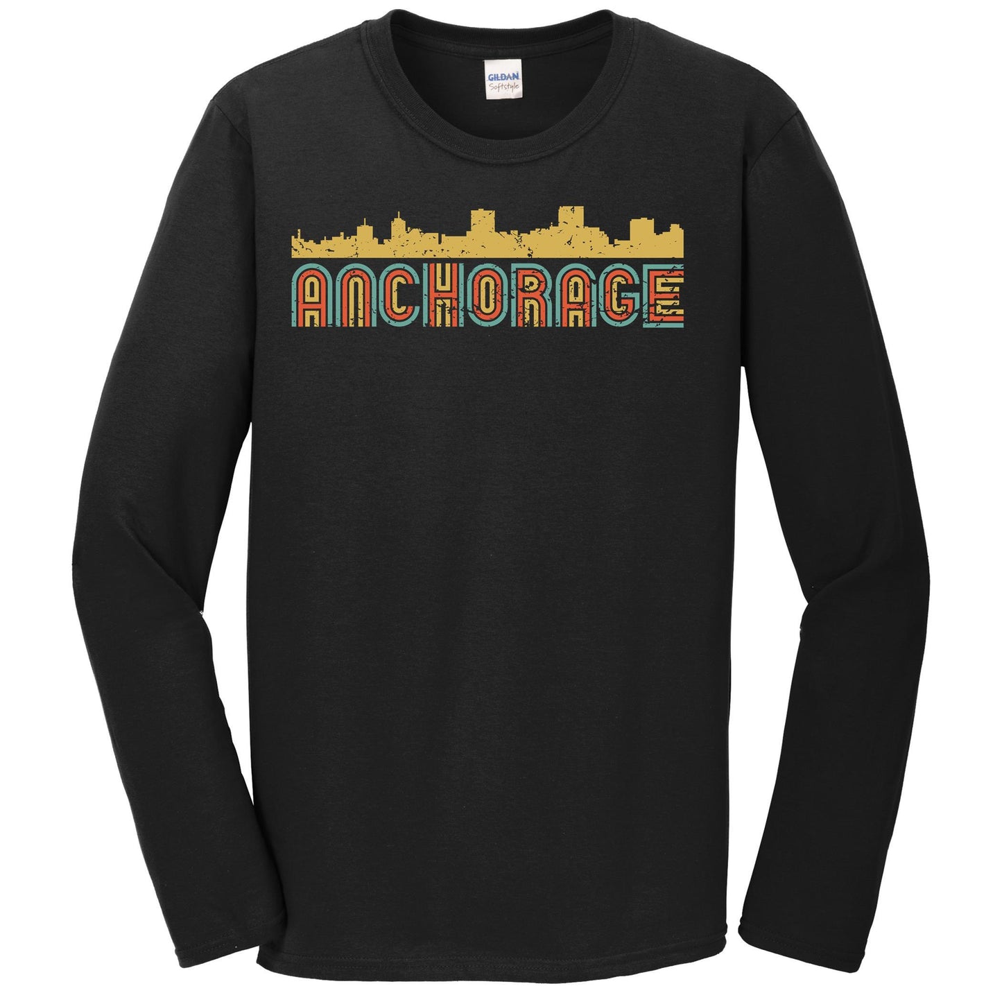 Retro Anchorage Alaska Skyline Long Sleeve T-Shirt