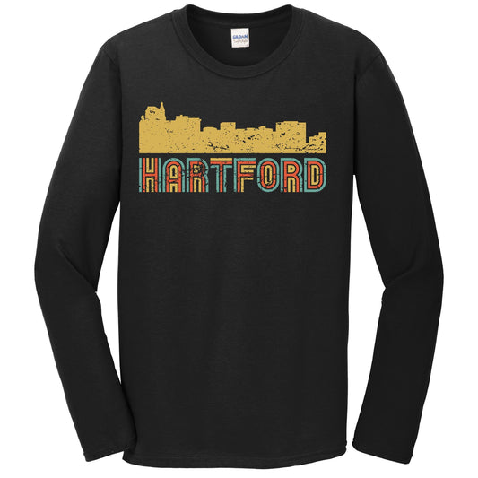 Retro Hartford Connecticut Skyline Long Sleeve T-Shirt