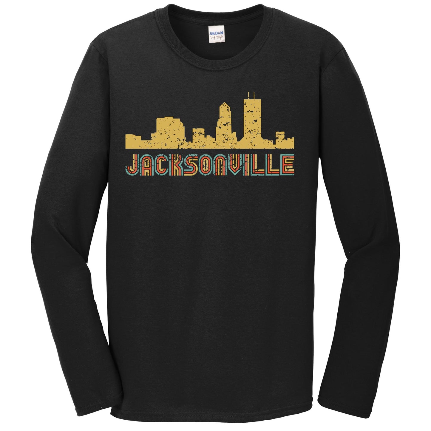 Retro Jacksonville Florida Skyline Long Sleeve T-Shirt