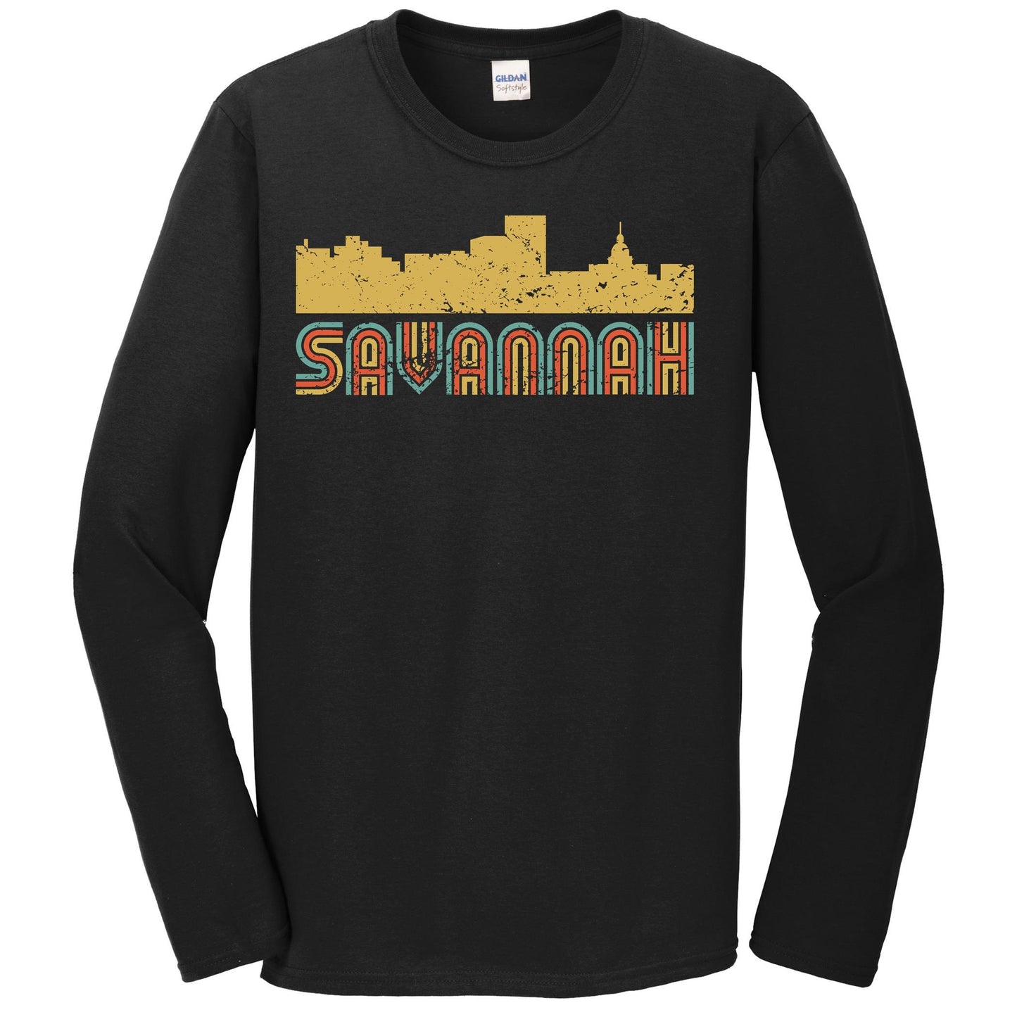 Retro Savannah Georgia Skyline Long Sleeve T-Shirt