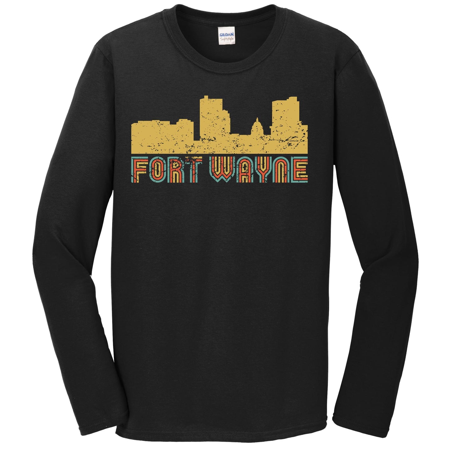 Retro Fort Wayne Indiana Skyline Long Sleeve T-Shirt