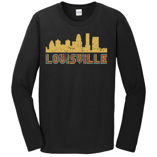 Retro Louisville Kentucky Skyline Long Sleeve T-Shirt