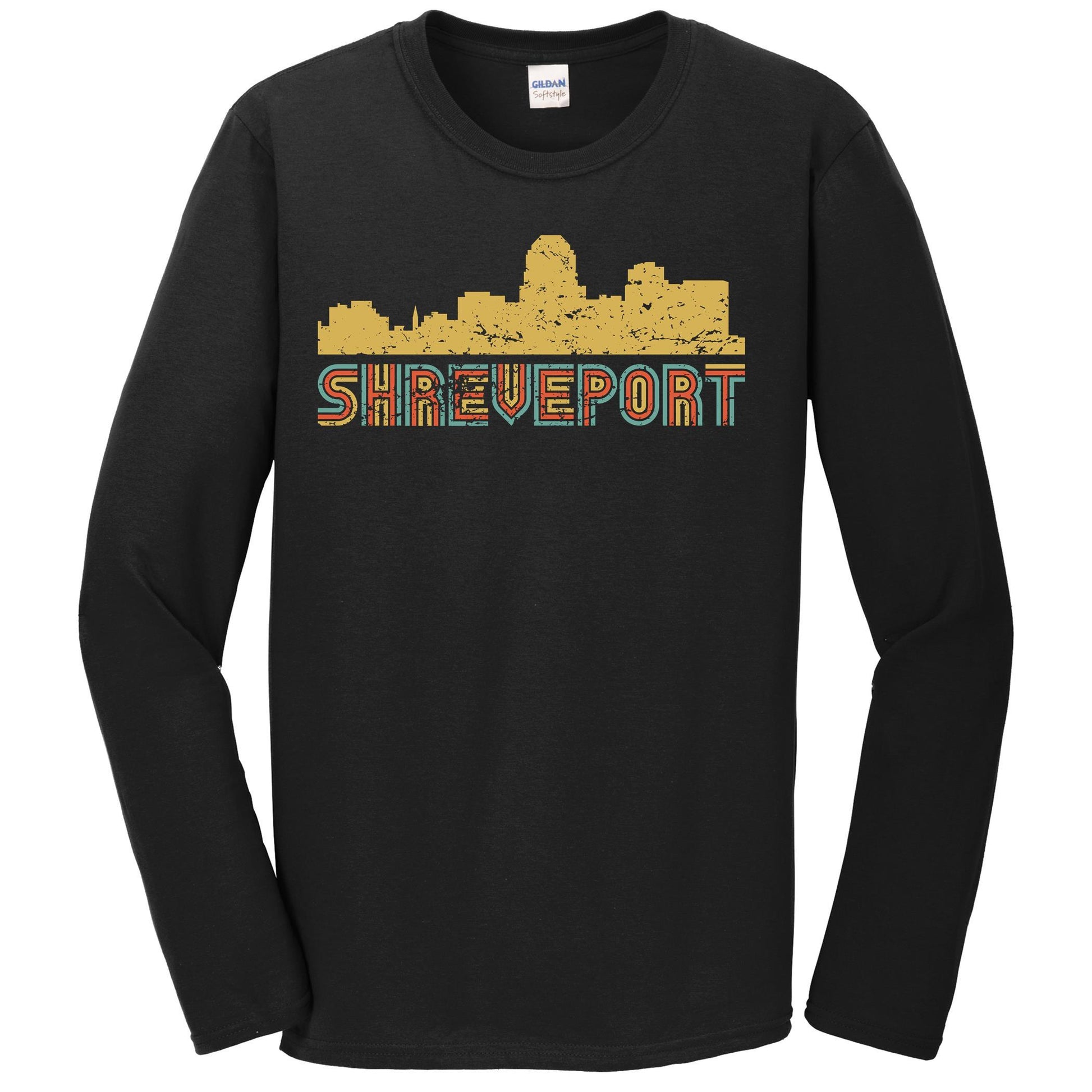 Retro Shreveport Louisiana Skyline Long Sleeve T-Shirt