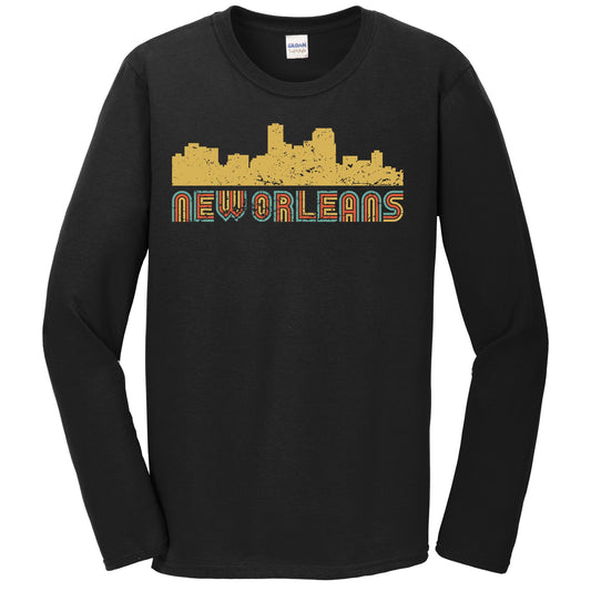 Retro New Orleans Louisiana Skyline Long Sleeve T-Shirt