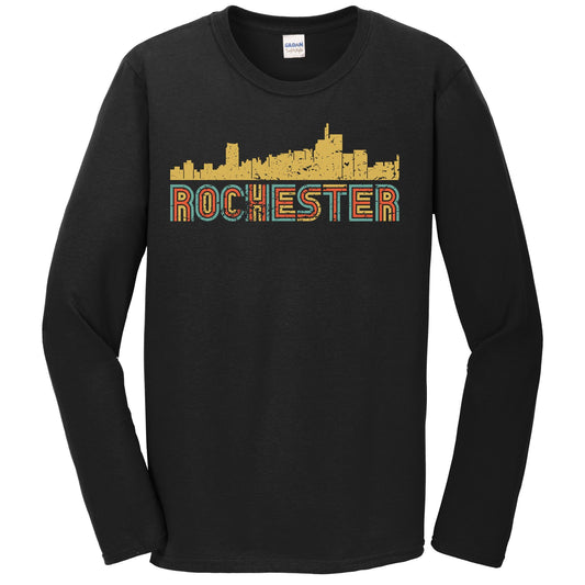 Retro Rochester Michigan Skyline Long Sleeve T-Shirt