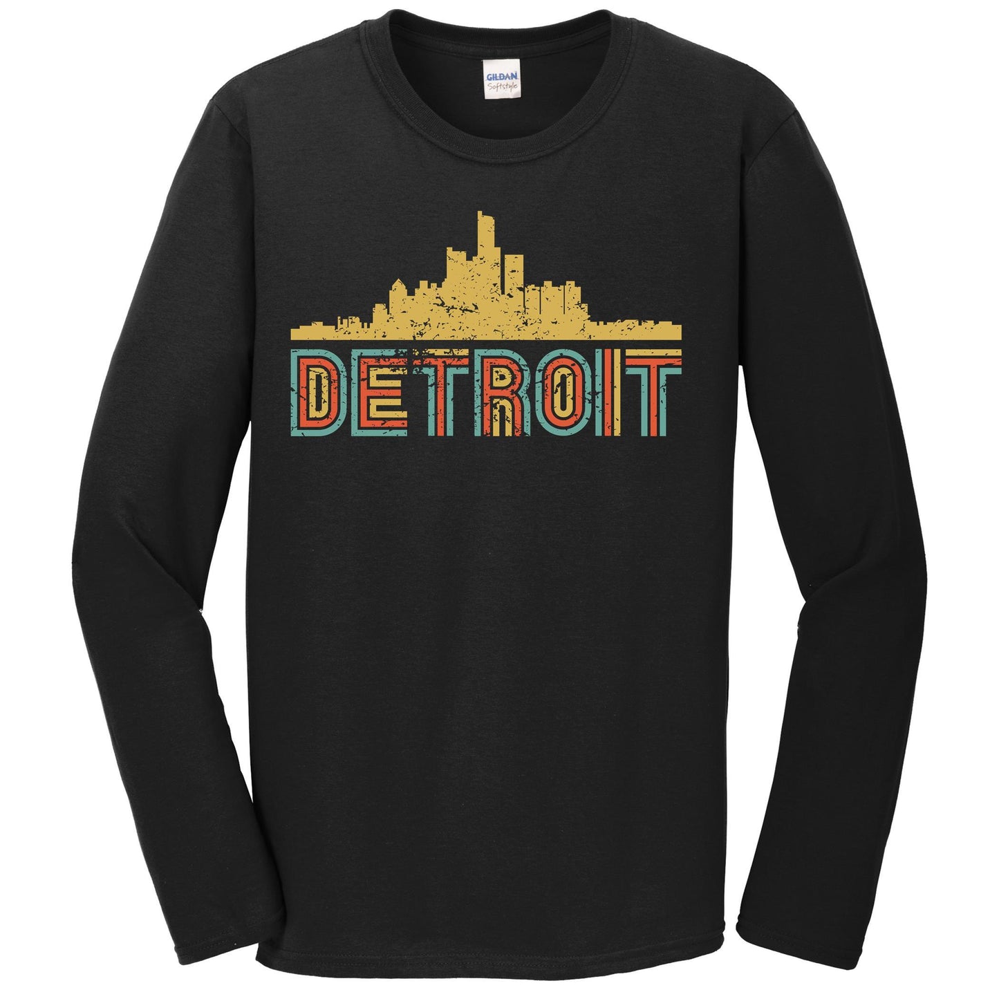 Retro Detroit Michigan Skyline Long Sleeve T-Shirt