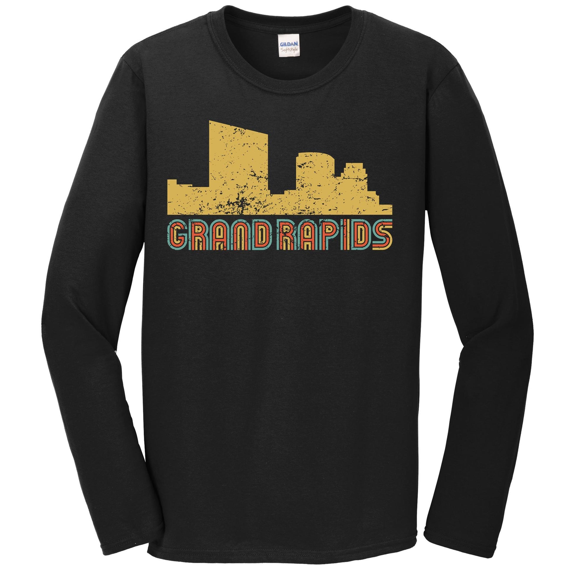 Retro Grand Rapids Michigan Skyline Long Sleeve T-Shirt