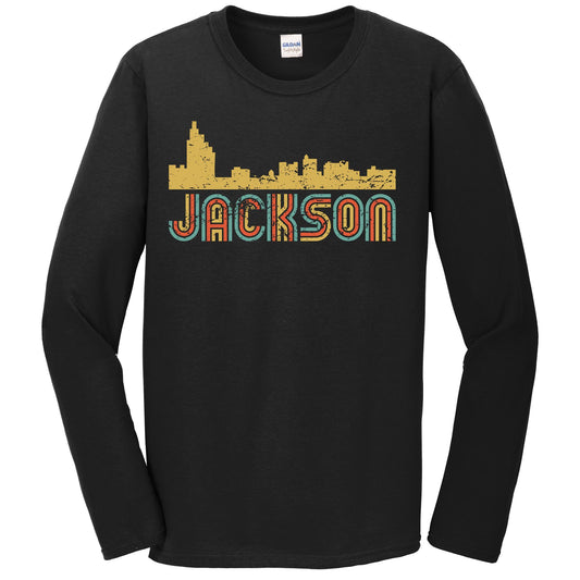 Retro Jackson Mississippi Skyline Long Sleeve T-Shirt
