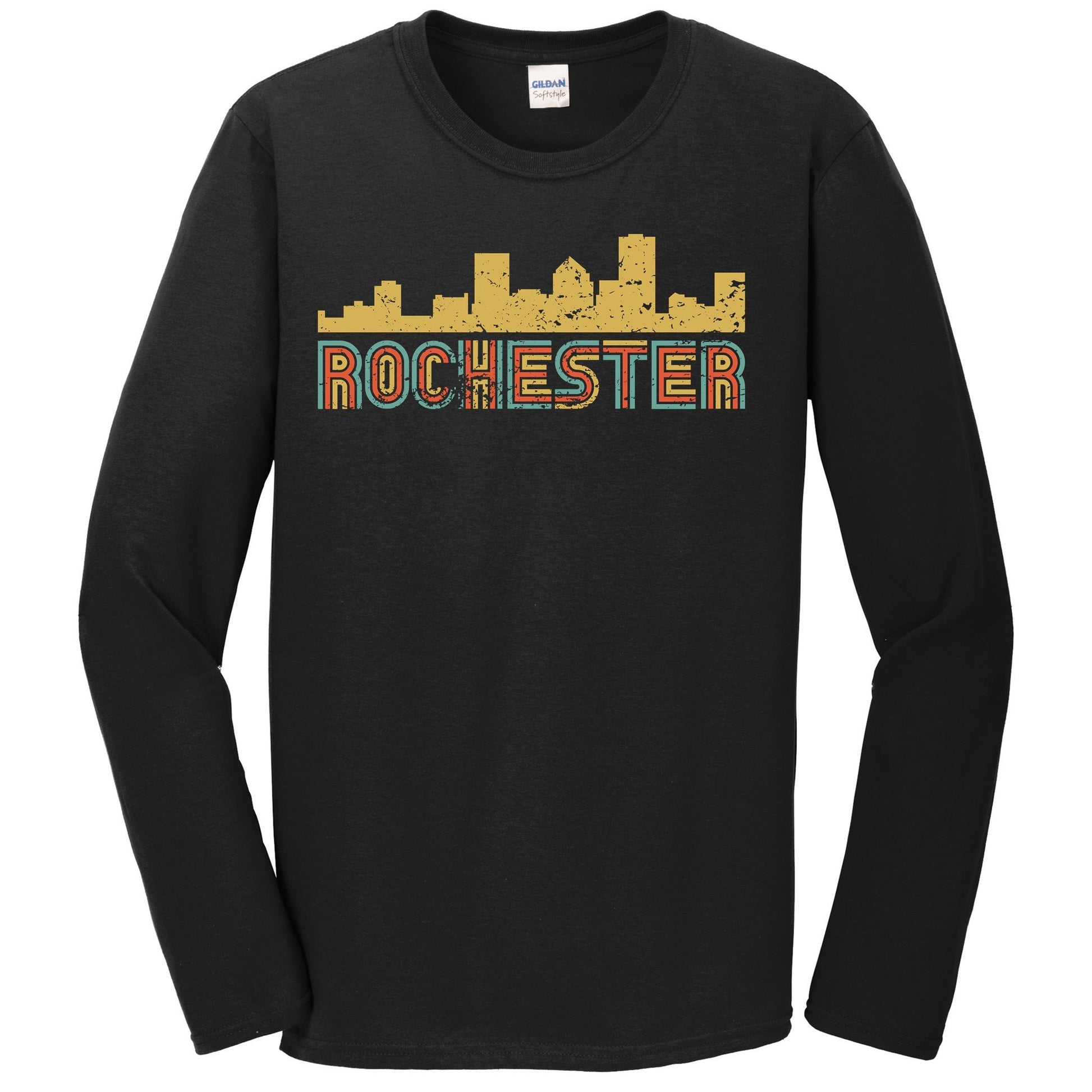 Retro Rochester New York Skyline Long Sleeve T-Shirt