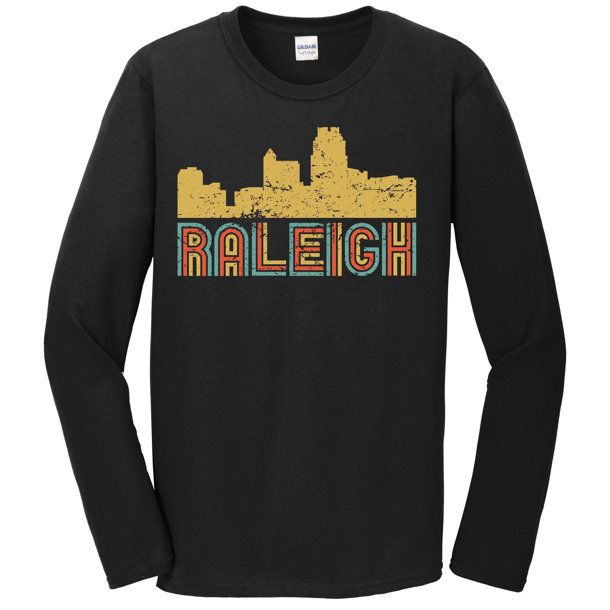Retro Raleigh North Carolina Skyline Long Sleeve T-Shirt
