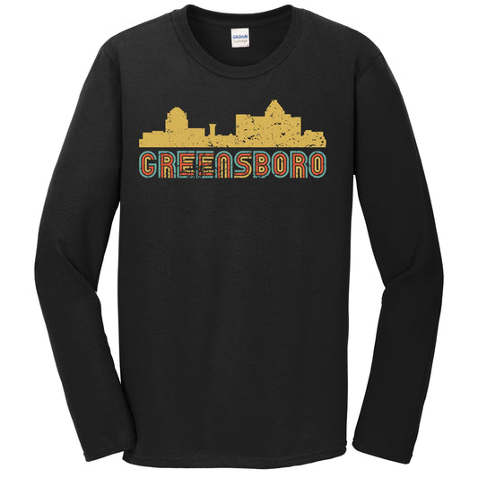 Retro Greensboro North Carolina Skyline Long Sleeve T-Shirt