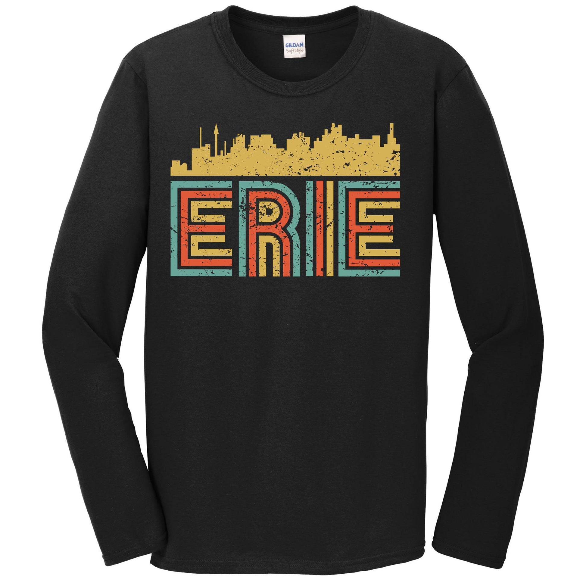 Retro Erie Pennsylvania Skyline Long Sleeve T-Shirt