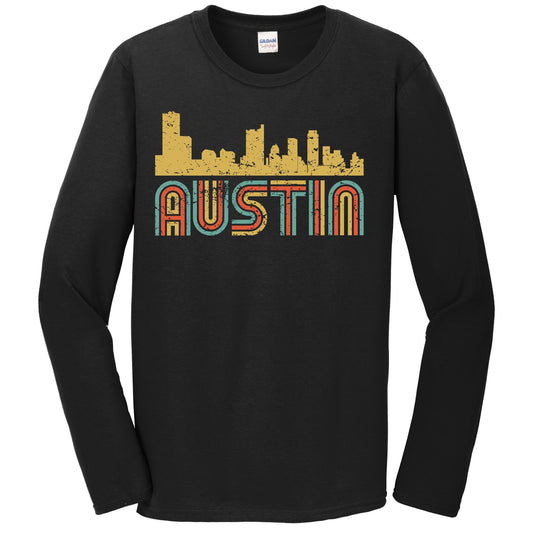 Retro Austin Texas Skyline Long Sleeve T-Shirt