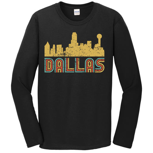 Retro Dallas Texas Skyline Long Sleeve T-Shirt