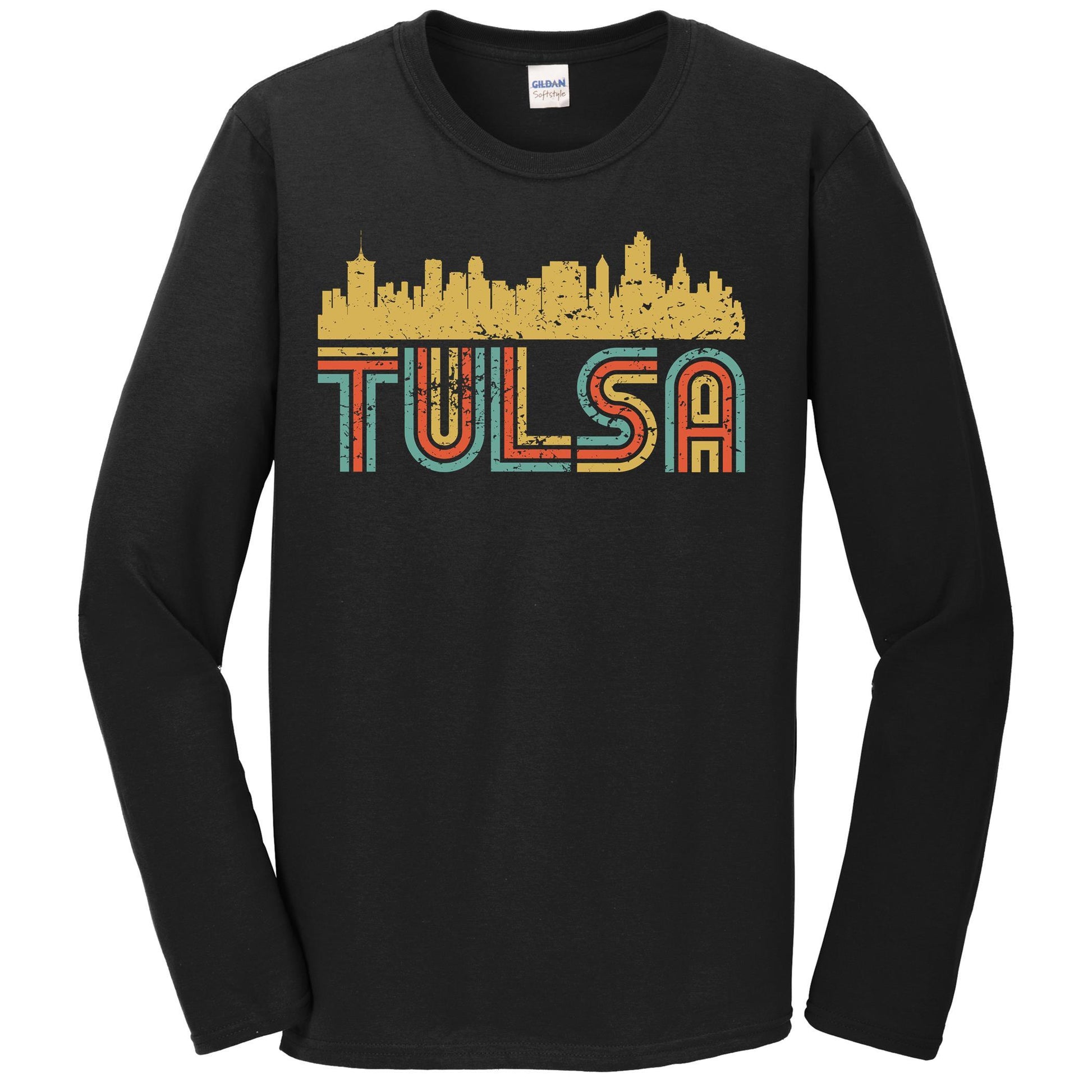 Retro Tulsa Oklahoma Skyline Long Sleeve T-Shirt