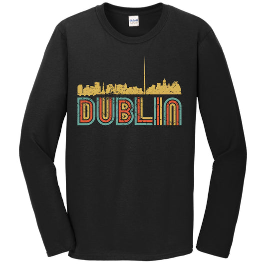 Retro Dublin Ireland Skyline Long Sleeve T-Shirt