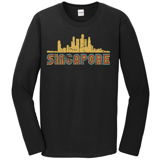 Retro Singapore Skyline Long Sleeve T-Shirt